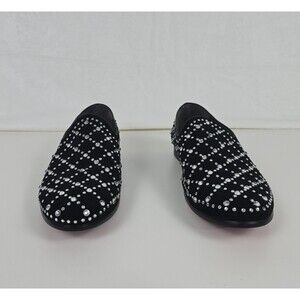 FL-7152 Fiesso Men’s Black Suede  Size 10 White Rhinestone Loafers Slip On